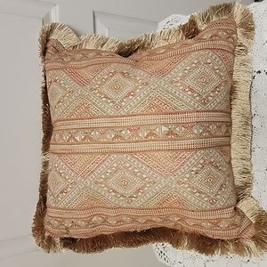 Woven tapestry coral taupe and gold thick pillow 18 inches X 18 inches